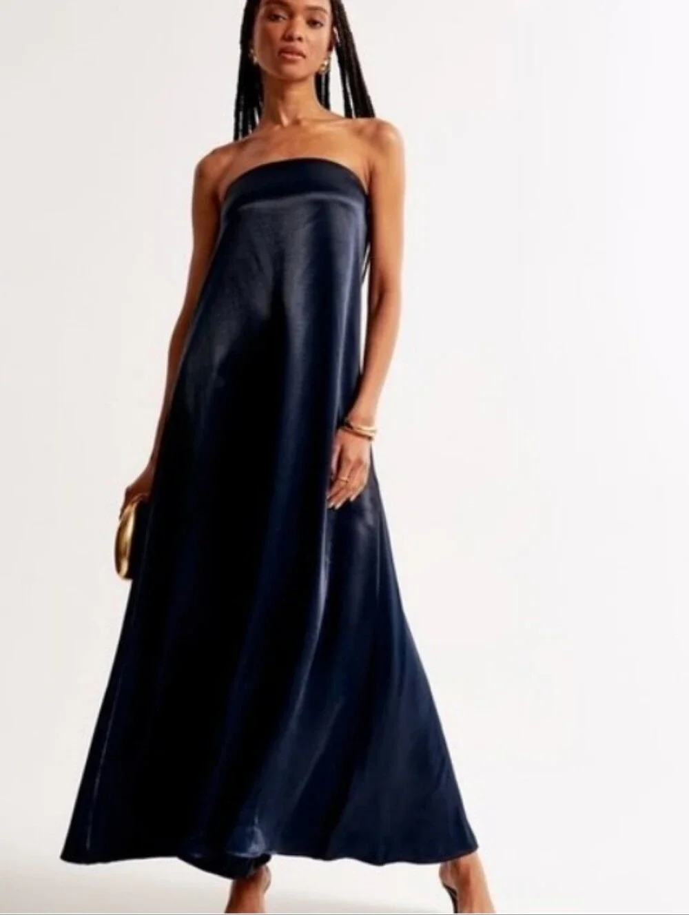 Abercrombie & Fitch Strapless Navy Satin Maxi Gown Sz-L